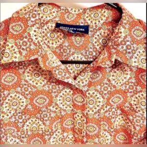 W Sz M - Jones New York Orange Multi-Color Blouse